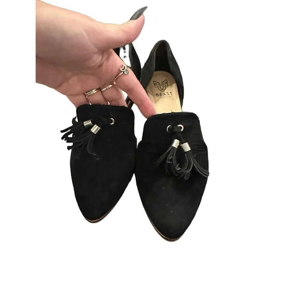 Beast Fashion Black Suede Slip On Tassle Detail Shoes